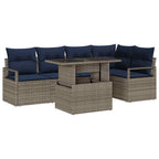 Gartensofa-set mit Kissen 6 pcs Grau und Marineblau Poly-Rattan