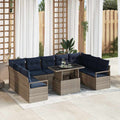 Gartensofa-set 10 pcs Grau und Marineblau Poly Rattan