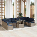 Garten-Sofa-Set 11 pcs Grau und Marineblau Poly-Rattan