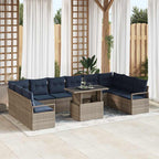 Garten-Sofa-Set 11 pcs Grau und Marineblau Poly-Rattan