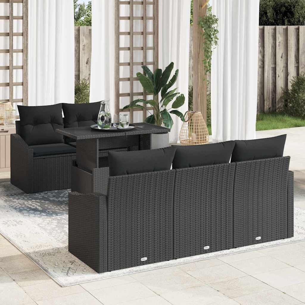 Gartensofa-set mit Speicher 6 pcs Schwarz Poly-Rattan