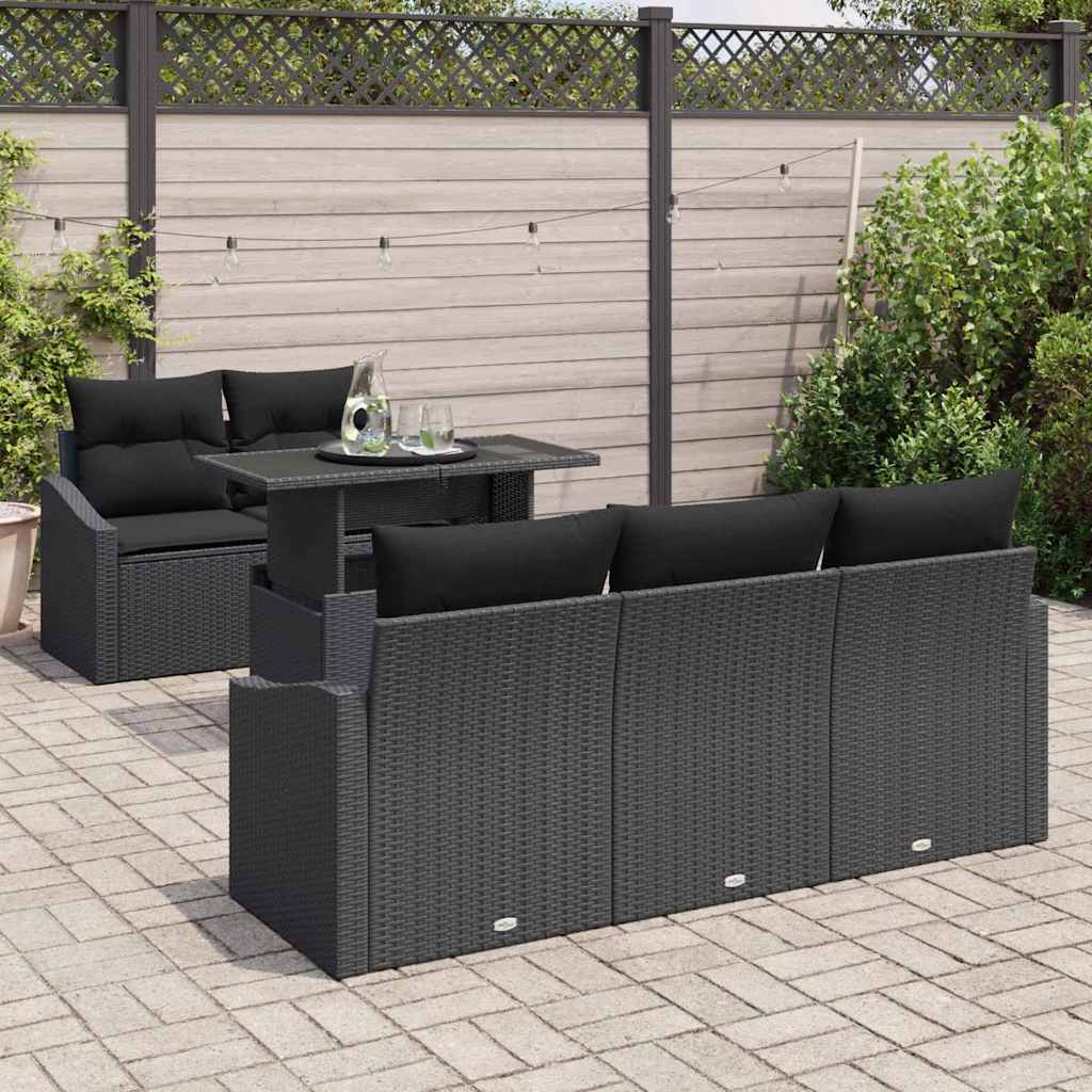 Gartensofa-set mit Speicher 6 pcs Schwarz Poly-Rattan