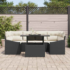 Garten-Sofa-Set mit Kissen 7 pcs Schwarz und Creme Poly-Rattan