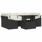 Garten-Sofa-Set mit Kissen 7 pcs Schwarz und Creme Poly-Rattan