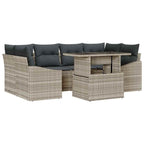 Gartensofa-set mit Speicher 7 pcs Hellgrau Poly-Rattan