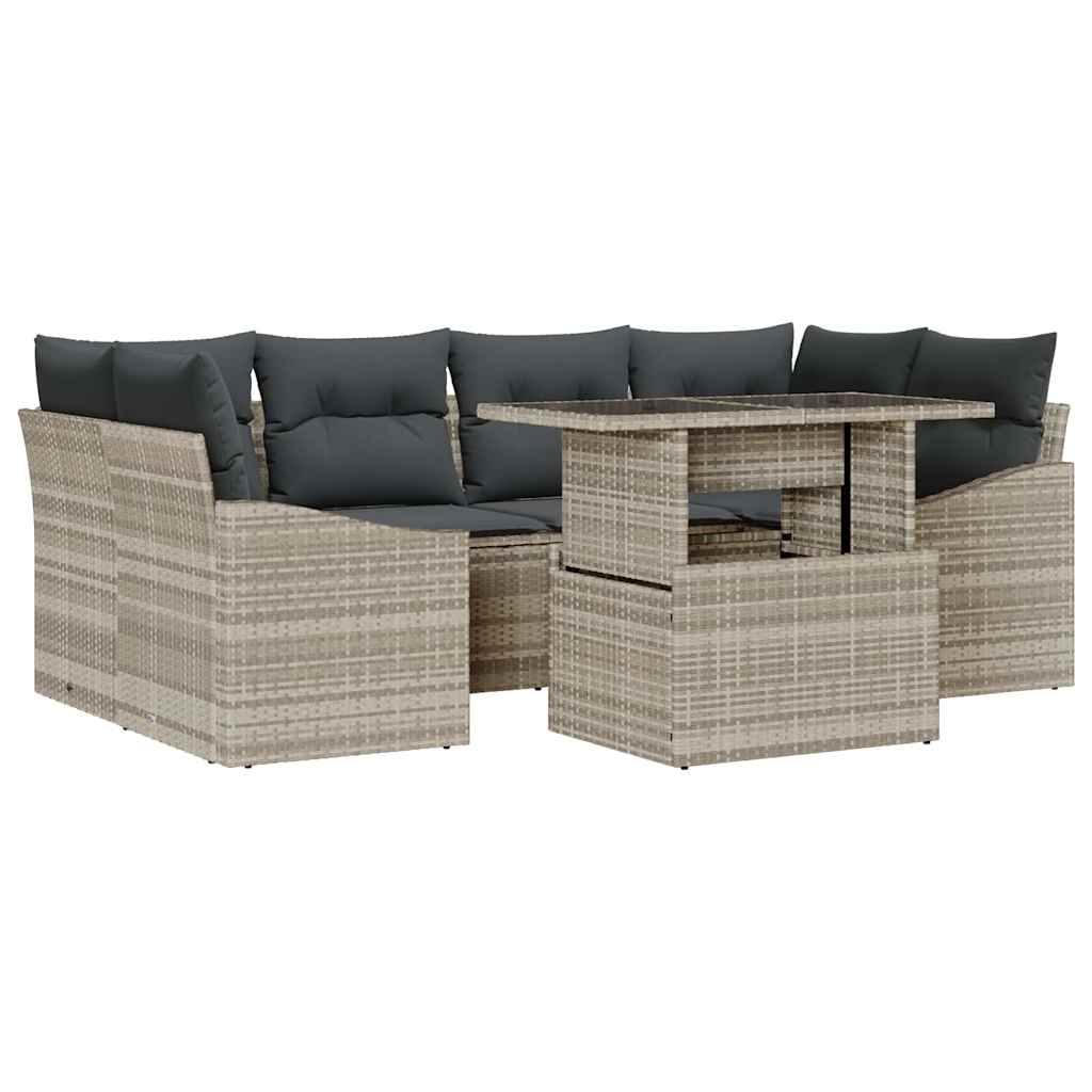 Gartensofa-set mit Speicher 7 pcs Hellgrau Poly-Rattan