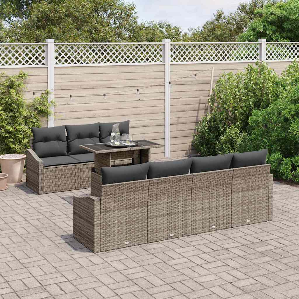 Gartensofa-set mit Kissen 8 pcs Grau Poly-Rattan