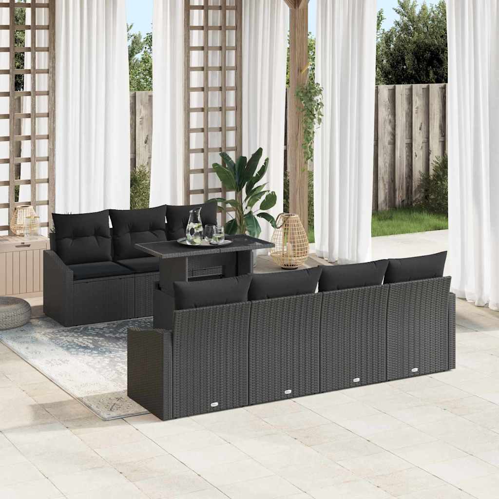 Gartensofa-set mit Kissen 8 pcs Schwarz Poly-Rattan