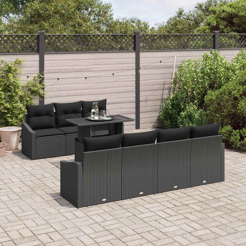 Gartensofa-set mit Kissen 8 pcs Schwarz Poly-Rattan