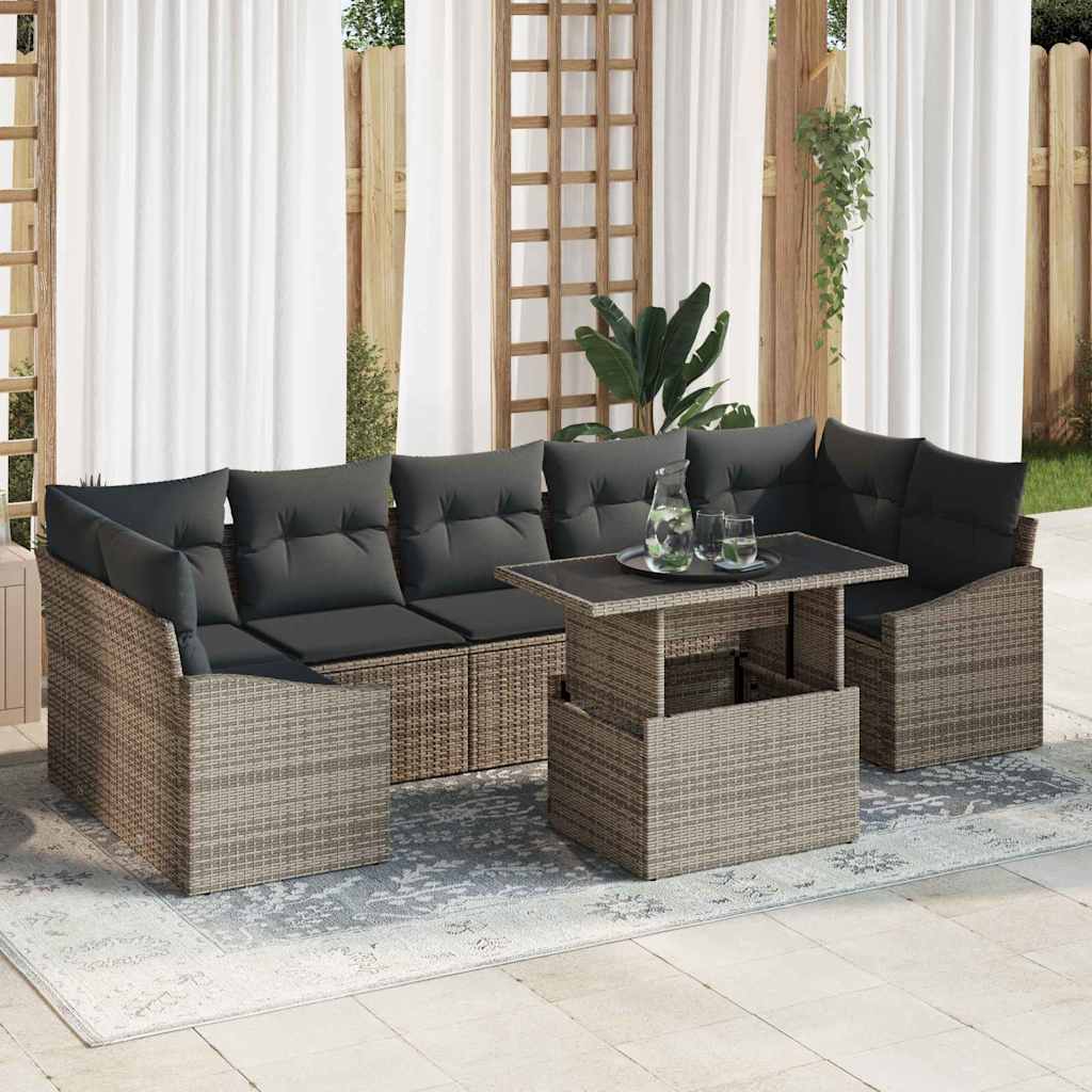Garten-Sofa-Set mit Kissen 8 pcs Grau Poly-Rattan