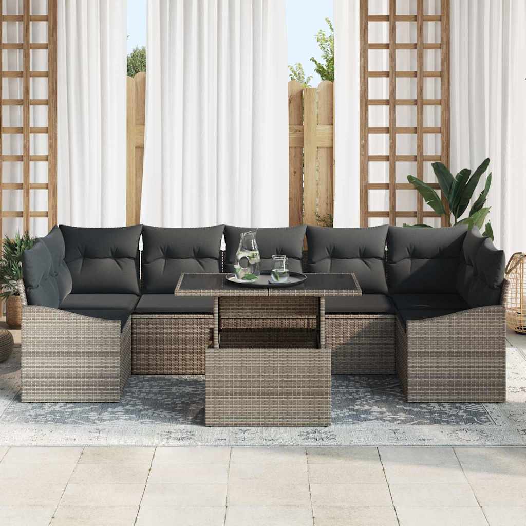 Garten-Sofa-Set mit Kissen 8 pcs Grau Poly-Rattan