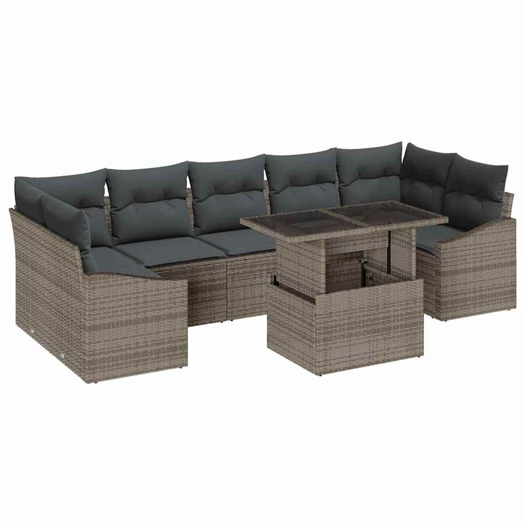 Garten-Sofa-Set mit Kissen 8 pcs Grau Poly-Rattan