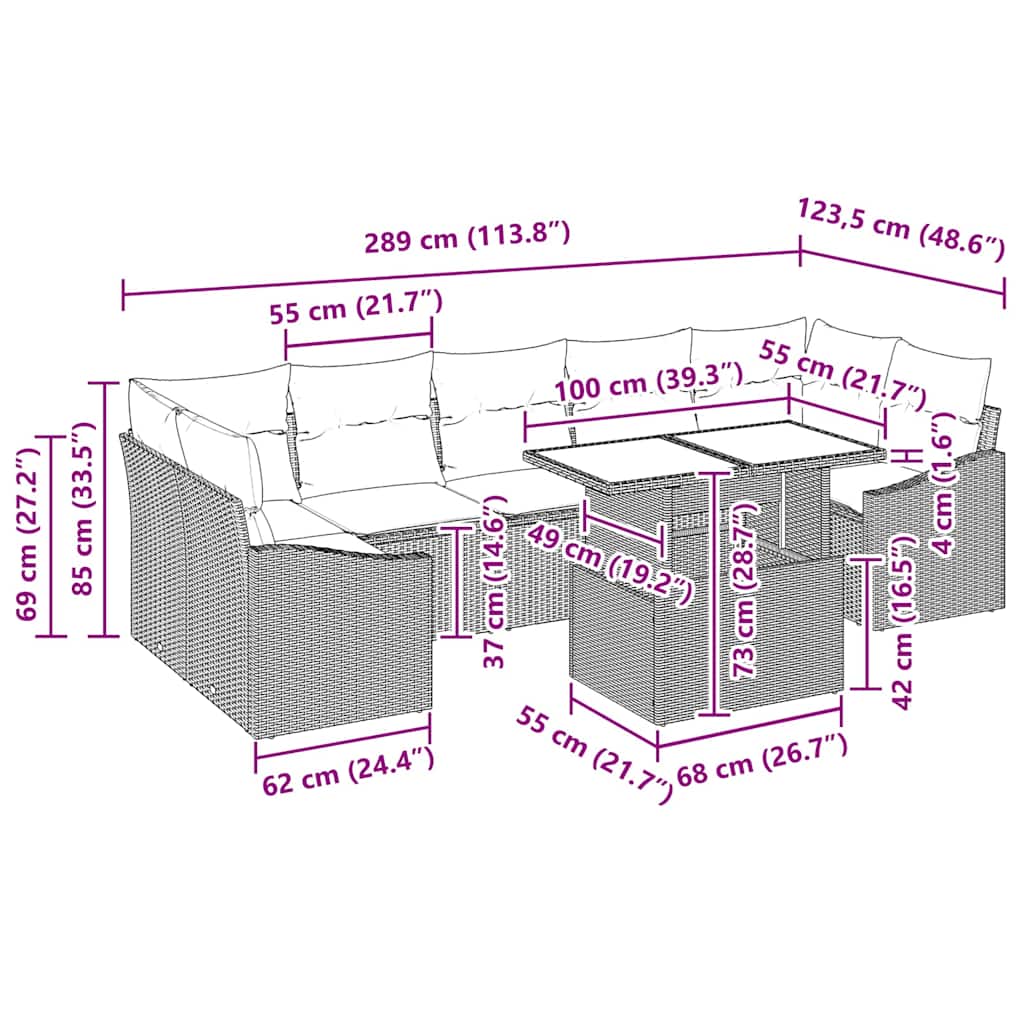 Garten-Sofa-Set mit Kissen 8 pcs Grau Poly-Rattan