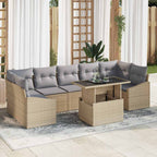 Garten-Sofa-Set mit Kissen 8 pcs Beige und Hellgrau Poly-Rattan