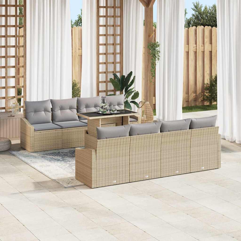 Gartensofa-set mit Kissen 7 pcs Beige und Hellgrau Poly-Rattan