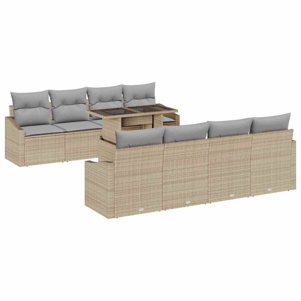 Gartensofa-set mit Kissen 7 pcs Beige und Hellgrau Poly-Rattan