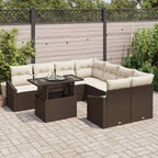 Gartensofa-set mit Kissen 9 pcs Braun und Creme Poly-Rattan