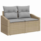 Gartensofa-set mit Kissen 9 pcs Beige und Hellgrau Poly-Rattan