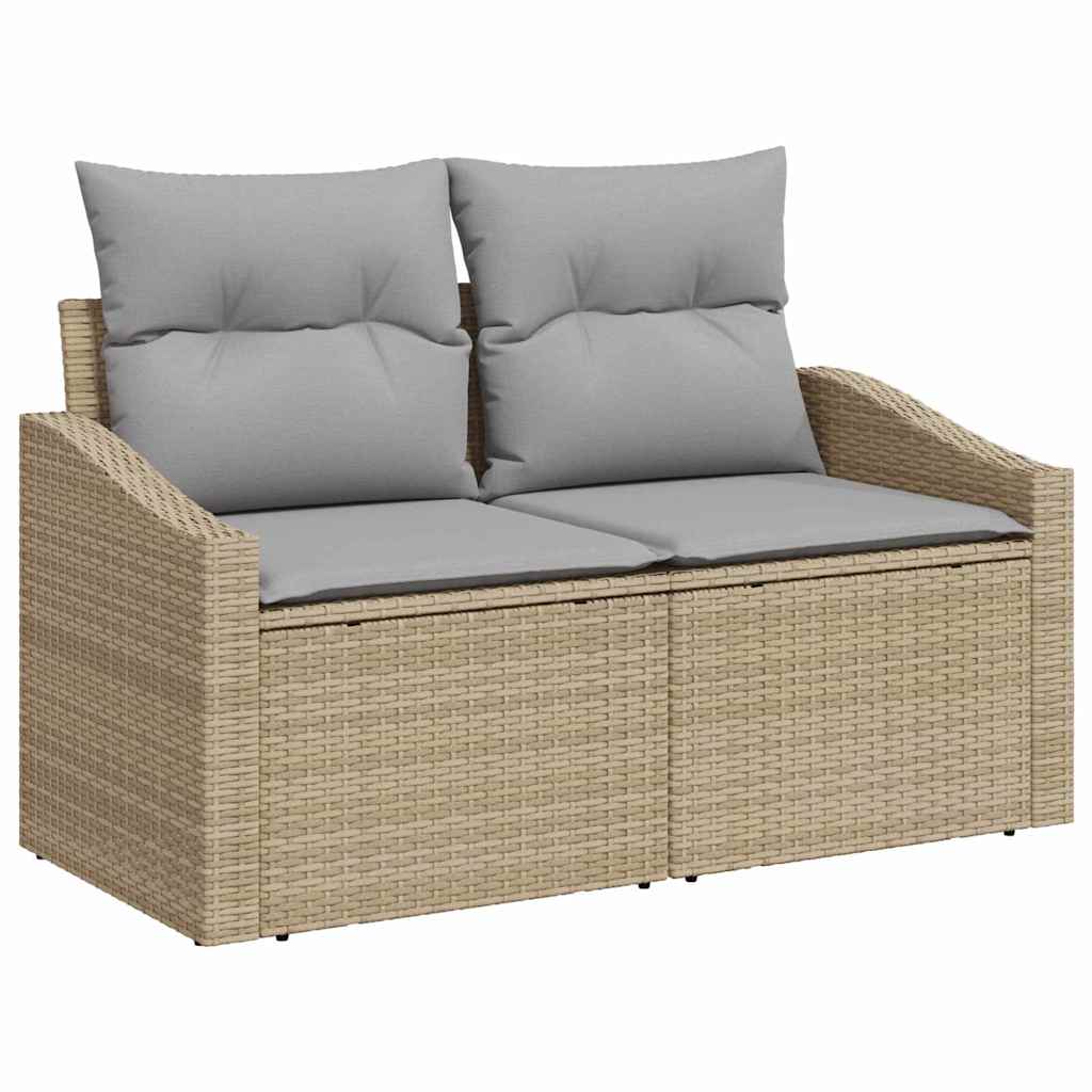 Gartensofa-set mit Kissen 9 pcs Beige und Hellgrau Poly-Rattan