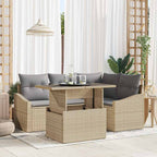 Gartensofa-set mit Kissen 5 pcs Beige und Hellgrau Poly-Rattan