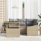 Gartensofa-set mit Kissen 5 pcs Beige und Hellgrau Poly-Rattan