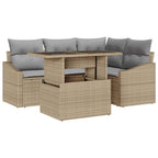 Gartensofa-set mit Kissen 5 pcs Beige und Hellgrau Poly-Rattan