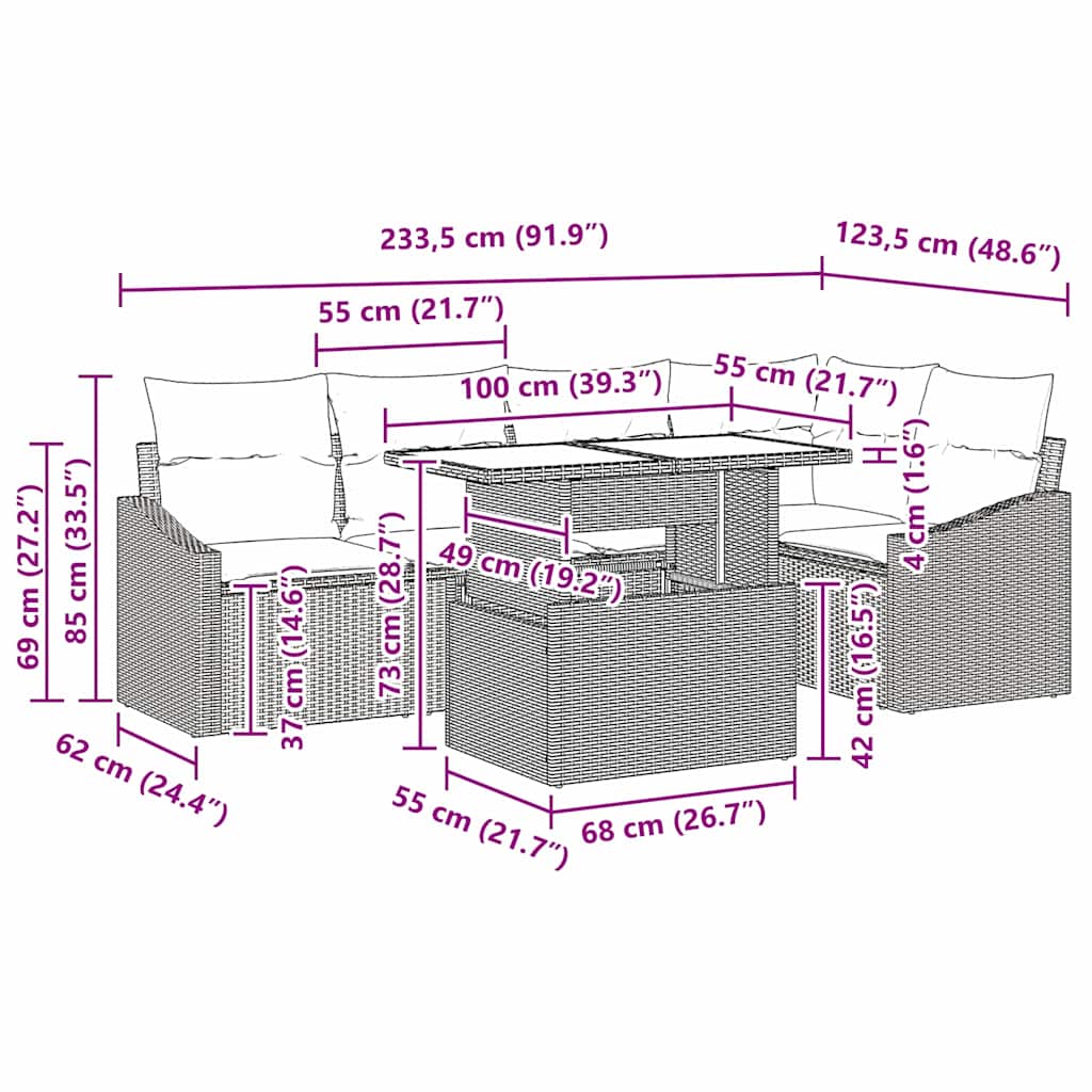 Garten-Sofa-Set mit Kissen mit Speicher 6 pcs Hellgrau
