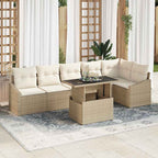 Gartensofa-set mit Kissen 7 pcs Beige und Creme Poly-Rattan