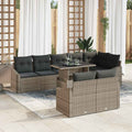 Gartensofa-set mit Kissen mit Speicher 9 pcs Grau Poly-Rattan