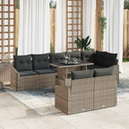 Gartensofa-set mit Kissen mit Speicher 9 pcs Grau Poly-Rattan