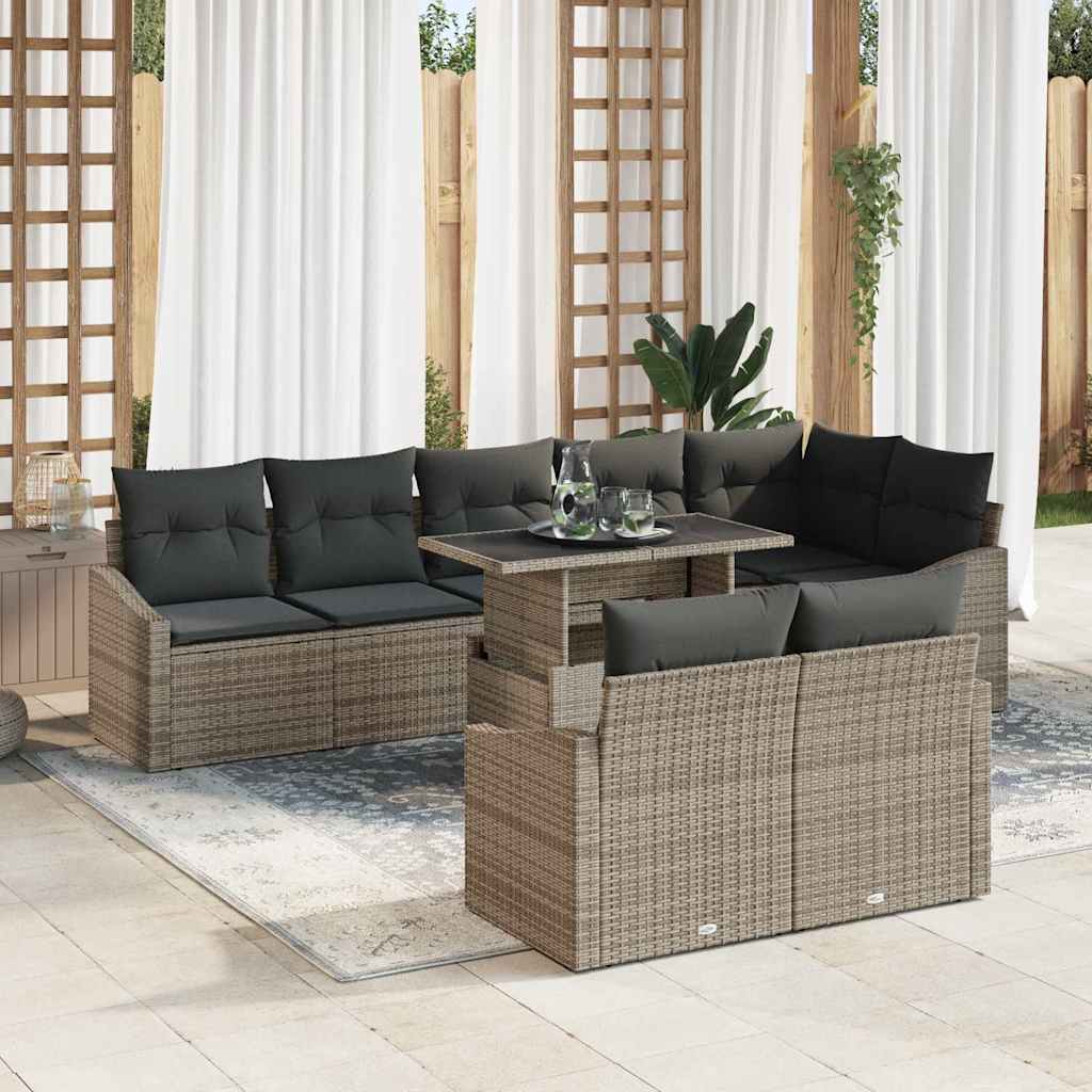 Gartensofa-set mit Kissen mit Speicher 9 pcs Grau Poly-Rattan