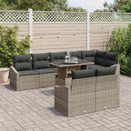 Gartensofa-set mit Kissen mit Speicher 9 pcs Grau Poly-Rattan