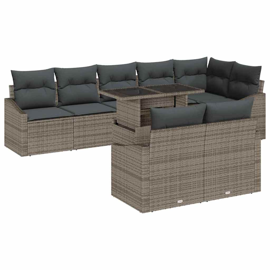 Gartensofa-set mit Kissen mit Speicher 9 pcs Grau Poly-Rattan