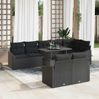 Gartensofa-set mit Kissen 9 pcs Schwarz Poly-Rattan