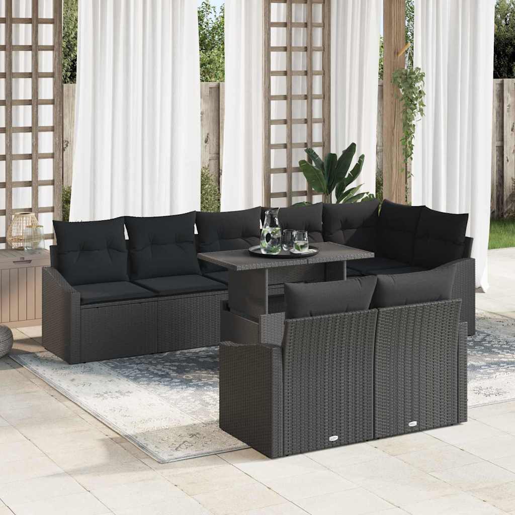 Gartensofa-set mit Kissen 9 pcs Schwarz Poly-Rattan