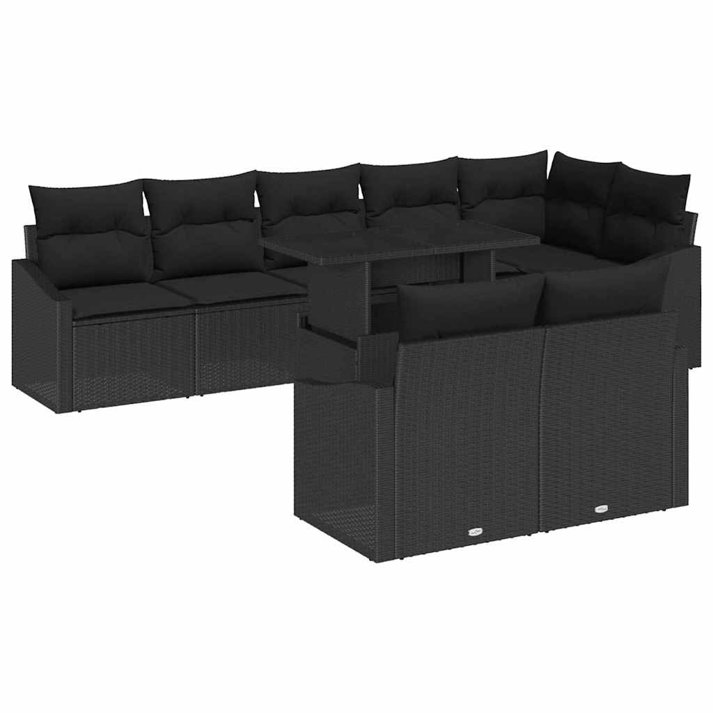 Gartensofa-set mit Kissen 9 pcs Schwarz Poly-Rattan
