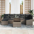Gartensofa-set mit Kissen mit Speicher 8 pcs Grau Poly-Rattan