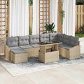 Sofa Set mit Kissen 9 pcs Beige und Hellgrau Poly-Rattan