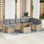 Sofa Set mit Kissen 9 pcs Beige und Hellgrau Poly-Rattan