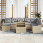 Sofa Set mit Kissen 9 pcs Beige und Hellgrau Poly-Rattan