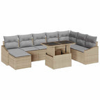 Sofa Set mit Kissen 9 pcs Beige und Hellgrau Poly-Rattan