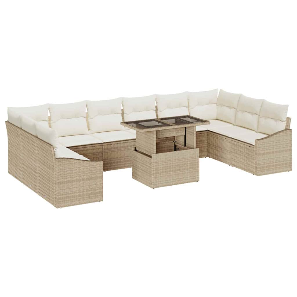 Sofa Set mit Kissen 11 pcs Beige und Creme Poly-Rattan