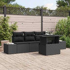 Sofa Set mit Kissen 5 pcs Schwarz Poly-Rattan
