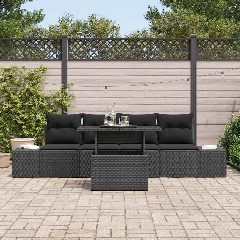 Sofa Set mit Kissen 5 pcs Schwarz Poly-Rattan
