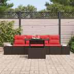 Sofa Set mit Kissen 5 pcs Braun und Rot Poly-Rattan