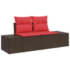Sofa Set mit Kissen 5 pcs Braun und Rot Poly-Rattan
