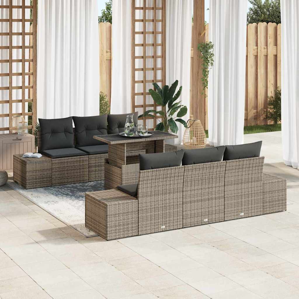 Sofa Set mit Kissen 7 pcs Grau Poly-Rattan