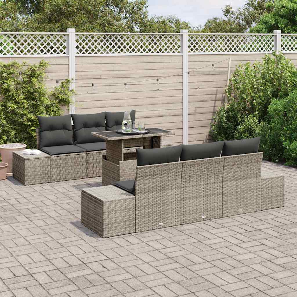 Sofa Set mit Kissen 7 pcs Grau Poly-Rattan