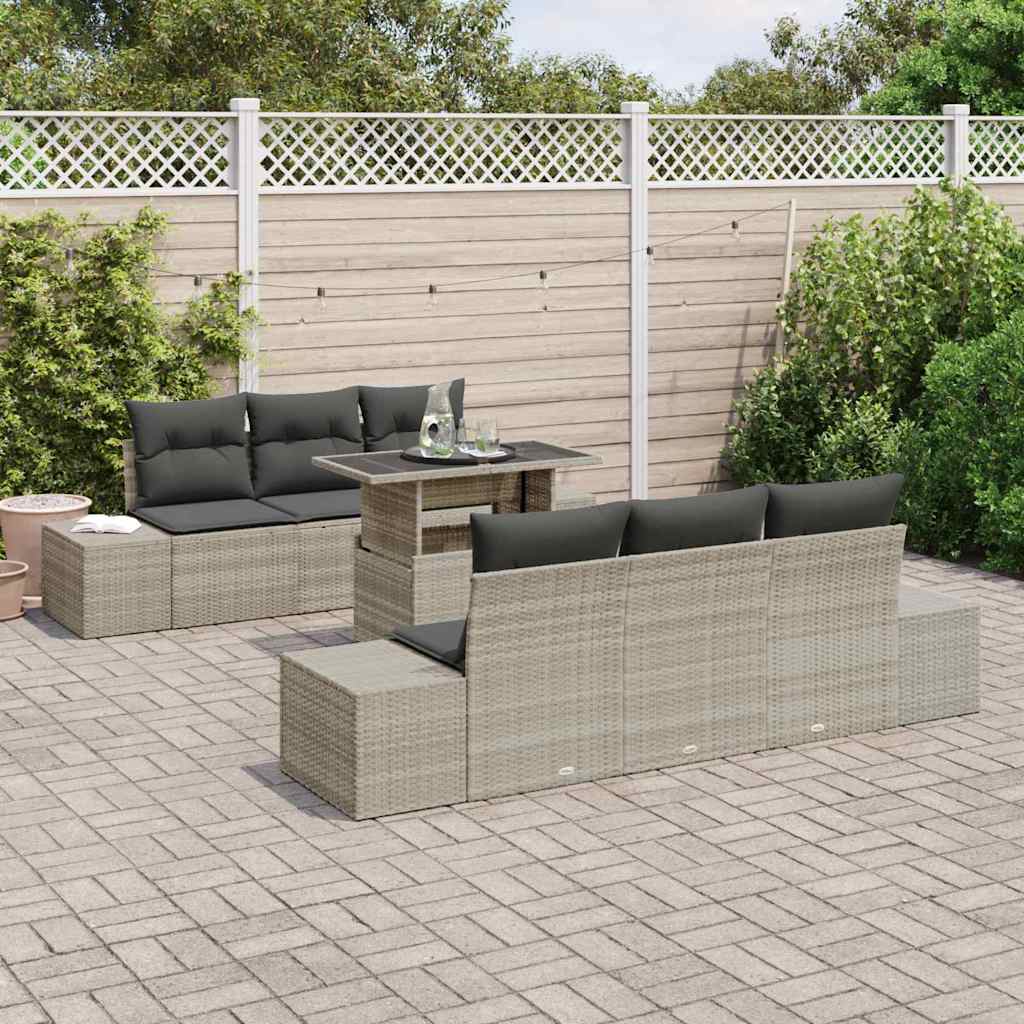 Sofa Set mit Kissen 7 pcs Hellgrau Poly-Rattan