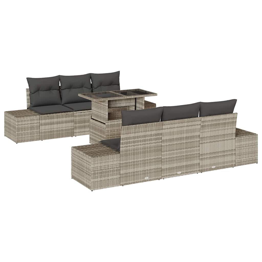Sofa Set mit Kissen 7 pcs Hellgrau Poly-Rattan